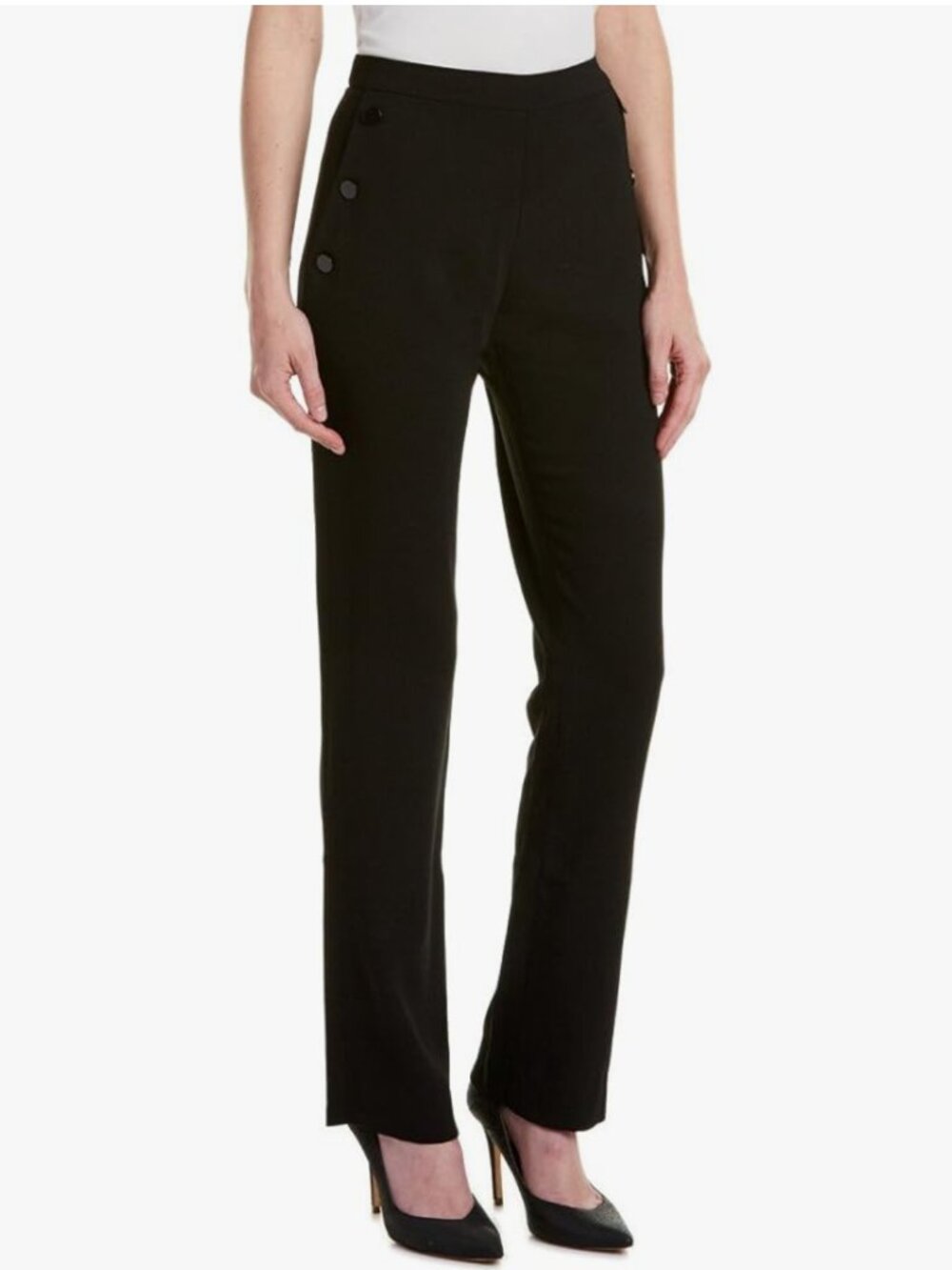NEW Catherine Malandrino Black High-Waisted Trousers with Button Accents